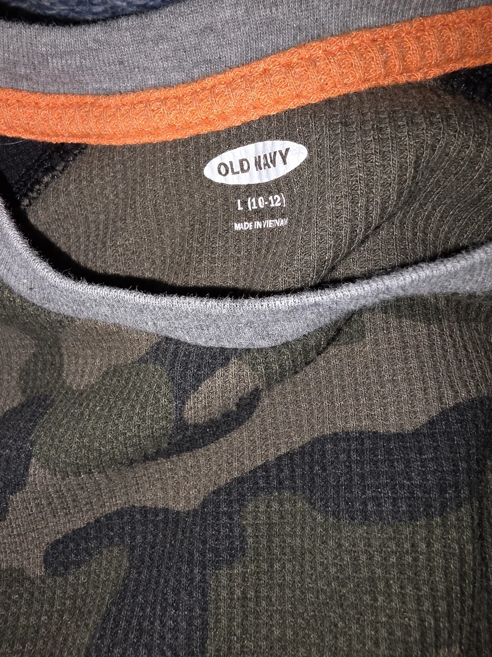 Old Navy Boys Camouflage Thermal Top with Black Raglan Sleeves